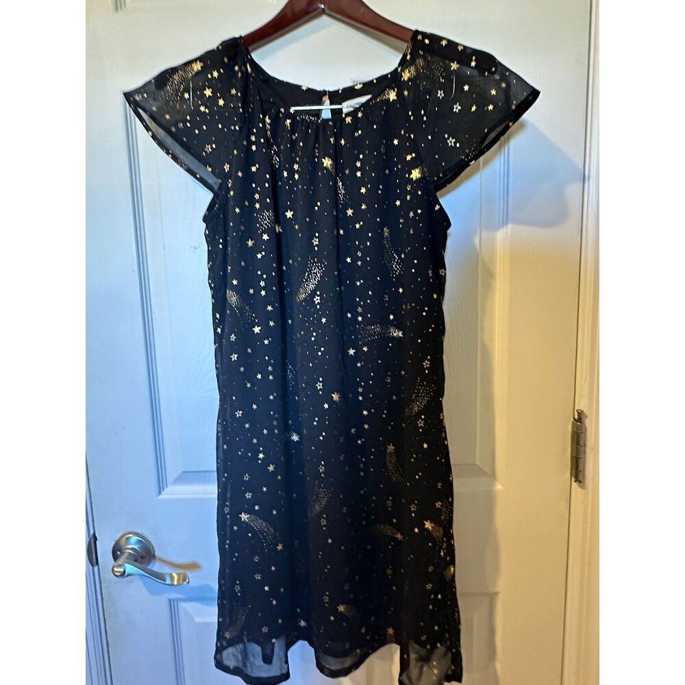 Old Navy Girls’ Dress Size XXL 16 Black Gold Star Mesh Overlay Party Dress